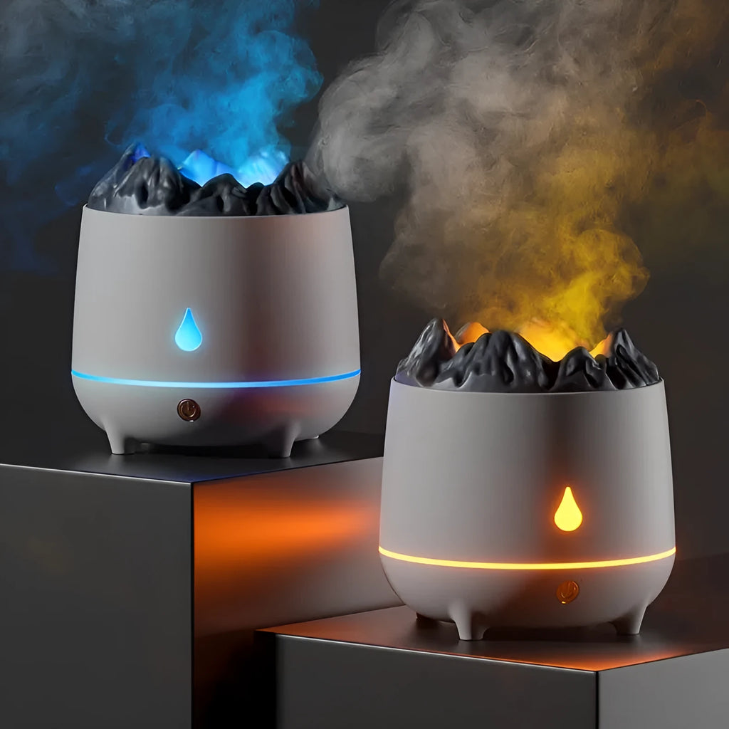 Round black or white volcanic-shaped ultrasonic humidifier with USB cable
