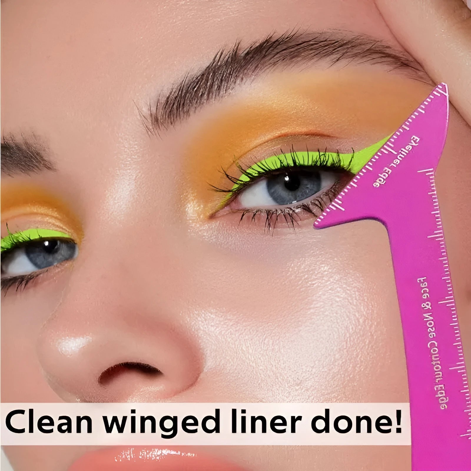 Reusable 3-in-1 eyeliner and contour stencil tool for hooded eyes in LaserFX or pink.