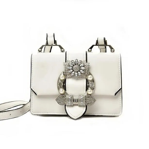 Women's designer diamond lock shoulder bag in quality PU leather, available in Black and Blanco colour options