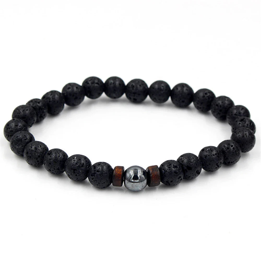 Men's black volcanic stone bracelet with unique stone combinations