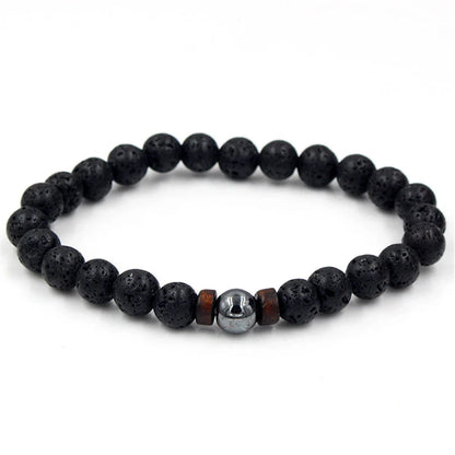 Men's black volcanic stone bracelet with unique stone combinations