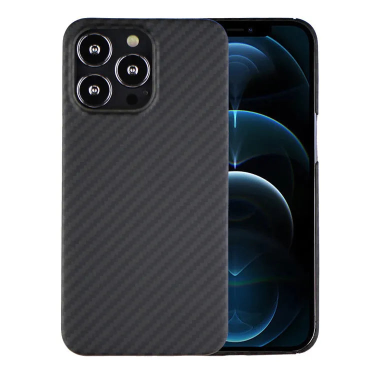 Kevlar fibre iPhone case with stripe design and MagSafe compatibility in dull black texture variations