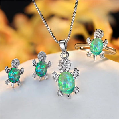 Cartoon Turtle Pendant Rhinestone Necklace with Rainbow Stone for Women and Children