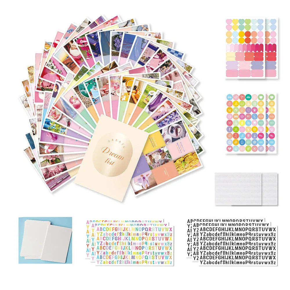 Inspirational dream cut letter sticker vision board kit in multiple colours for goal setting