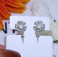 Pair of S925 sterling silver baroque flower earring frames on a plain background.