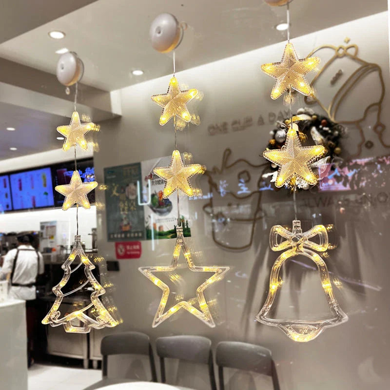 3pcs LED Christmas Star Tree Hanging Sucker Lamps for festive window and home decor