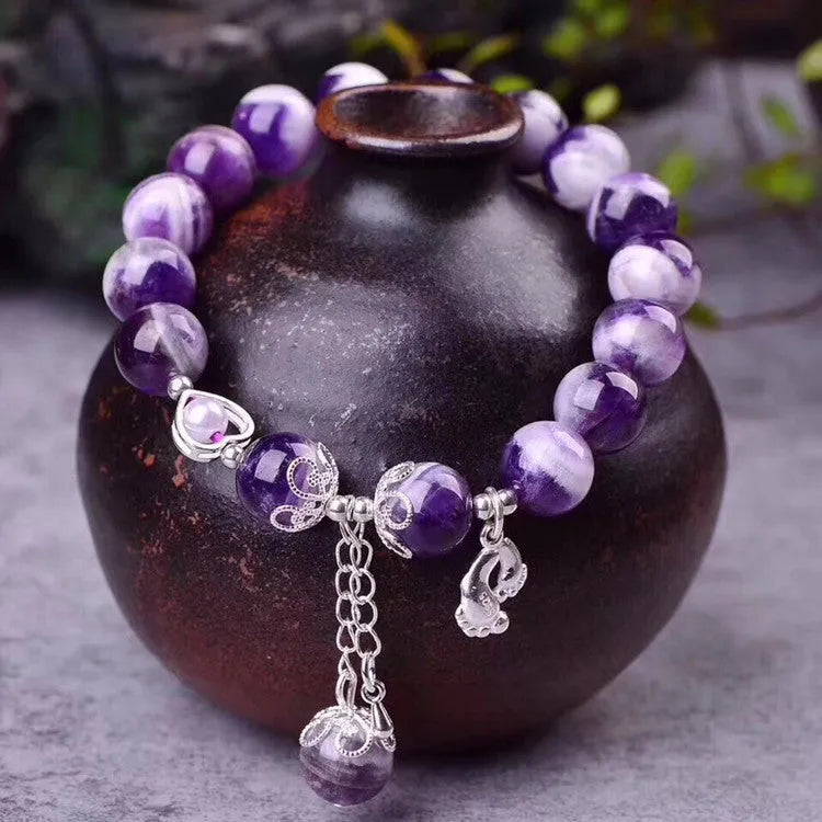 Natural purple amethyst bracelet with 10mm round beads in women's fashion style