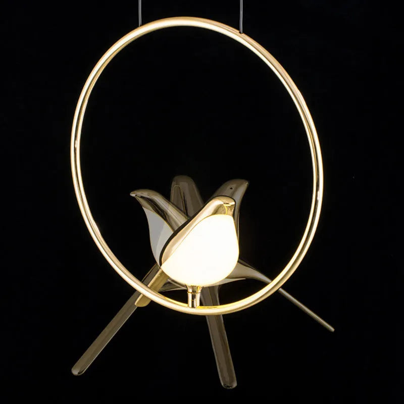 Modern minimalist magpie bird silhouette chandelier with zinc alloy and acrylic construction