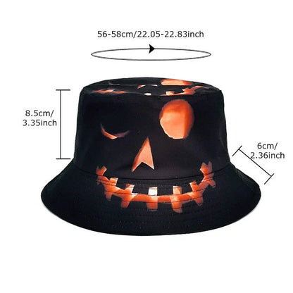 Pumpkin-themed fisherman hat with a flat top design and sun-protective features, perfect for Halloween and autumn activities