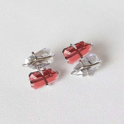 Women's Peach Blossom Spar Earrings in copper with zircon mosaic, available in pink, red, and green.