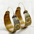 Gold hollow geometric earrings with Maillard pattern and petal elements for women
