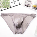 Men's ultra-thin ice silk quick-drying low-waist briefs in solid colour, rib knit polyester, front view