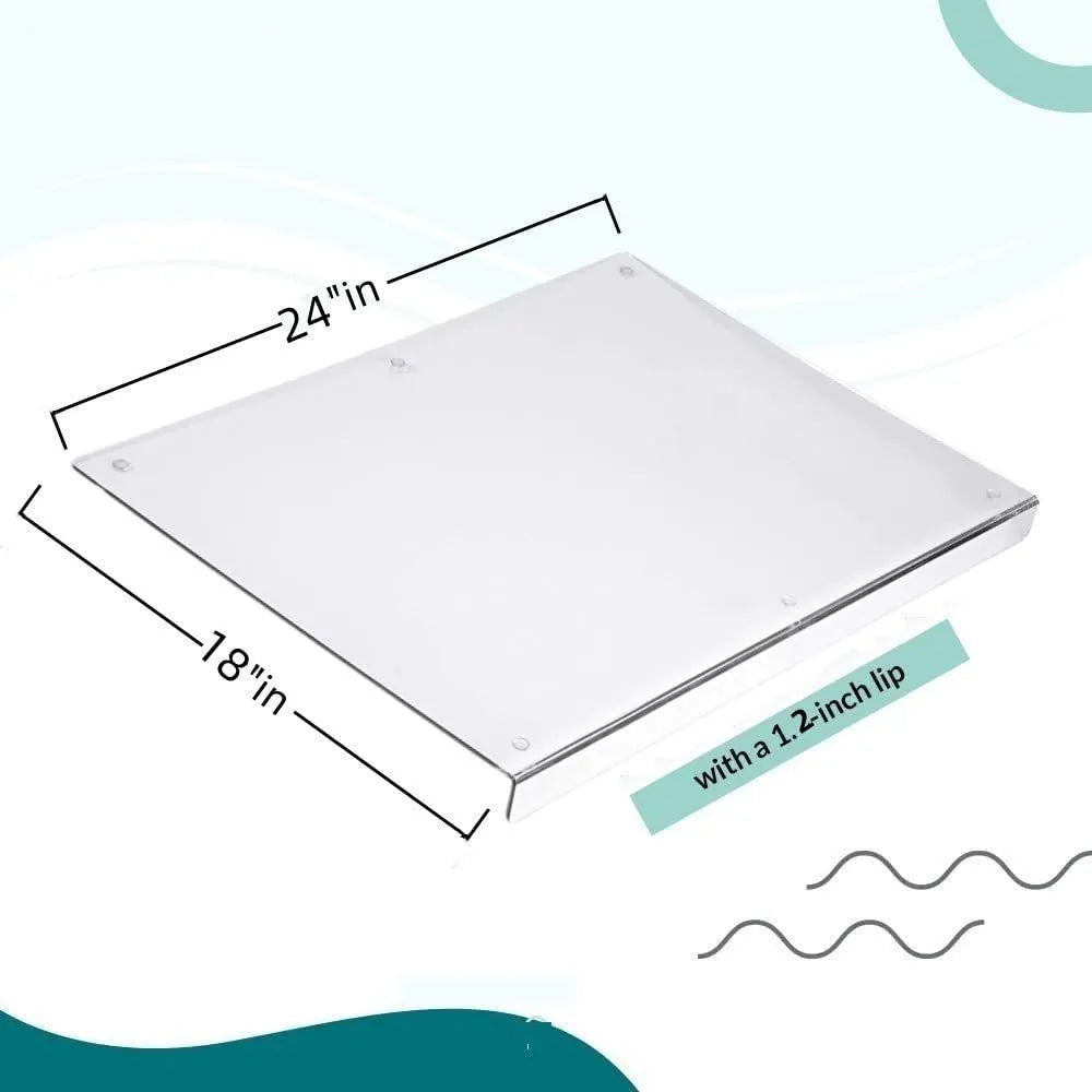 Transparent acrylic cutting board with anti-slip base, square shape, available in multiple sizes for kitchen use