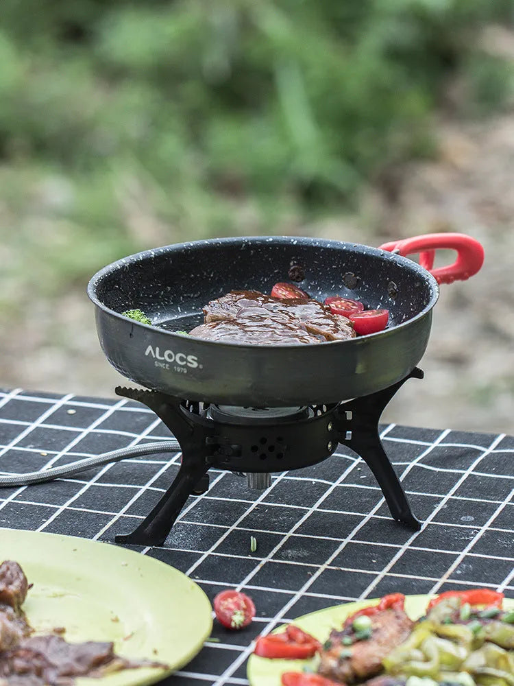 Alocs medical stone colour non-stick folding frying pan on outdoor setting