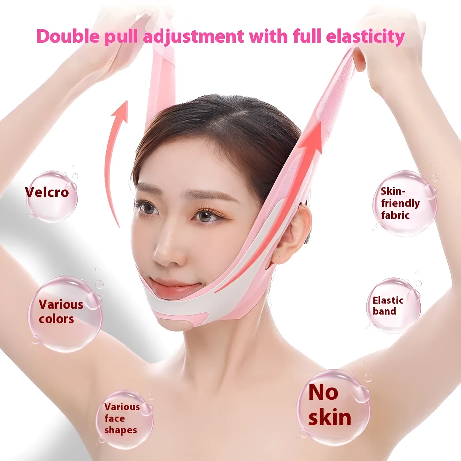 Pink and black elastic V face bandage for facial contouring and skin tightening care