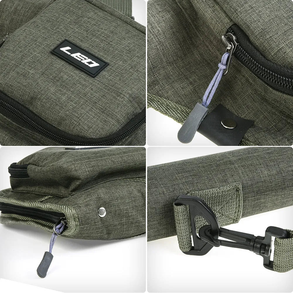 Green canvas fishing rod bag 81cm long with carry handles, for storing fishing tackle