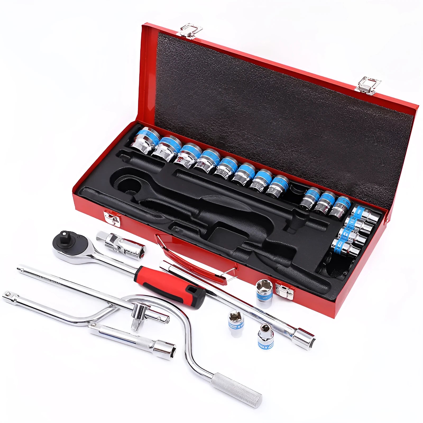 24-piece curved bow wrench socket combination set in chrome vanadium steel with storage case