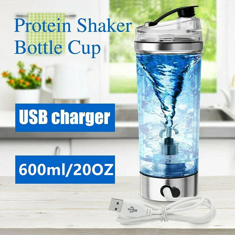 Portable USB-powered electric protein shake mixer with vortex blending technology and large 600ml capacity