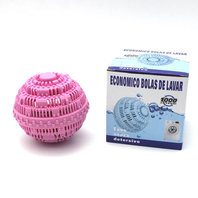 Laundry ball in blue, pink, white, and green for effective clothes cleaning