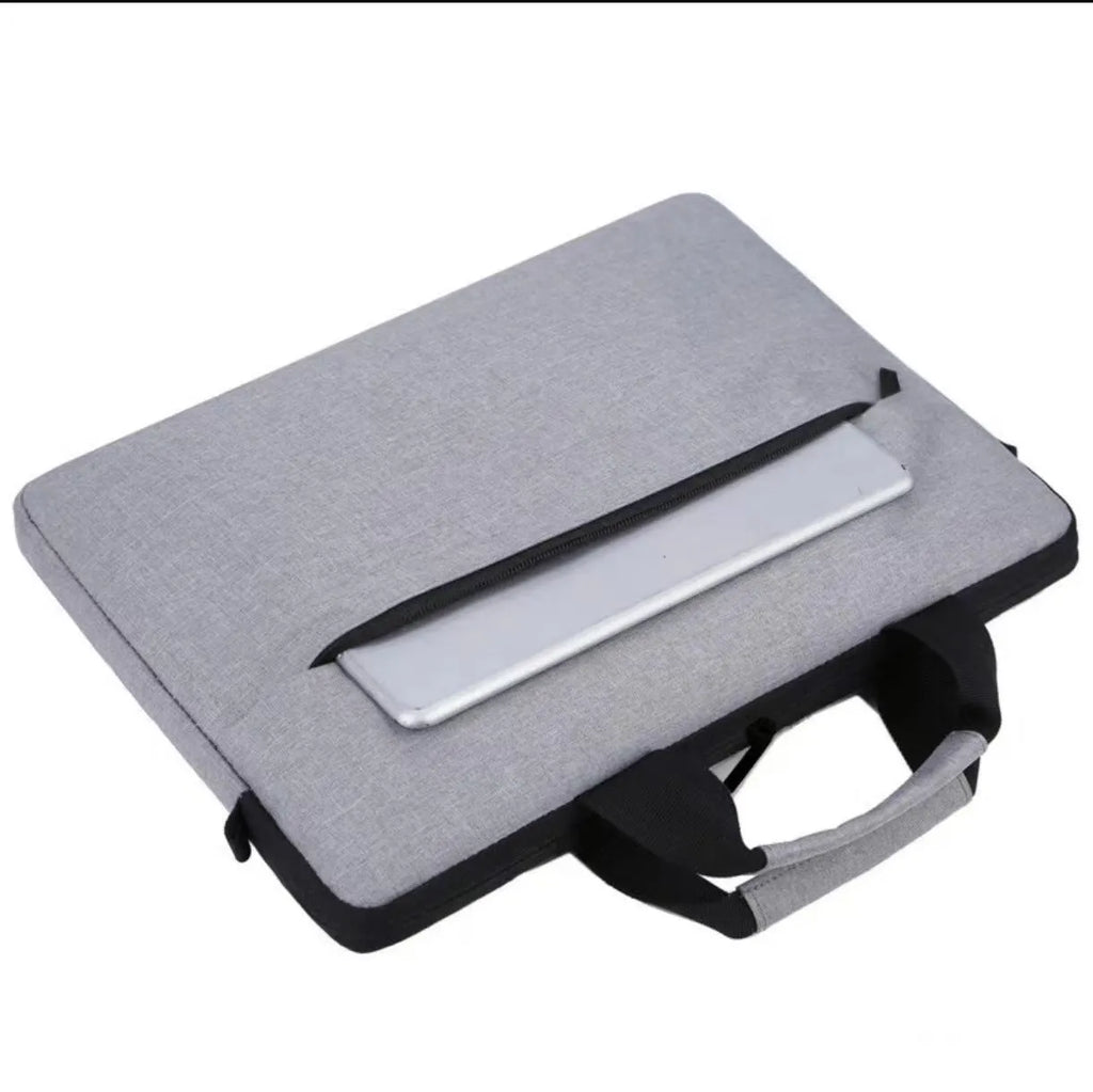 Grey Oxford cloth expandable laptop bag for men with solid colour design.
