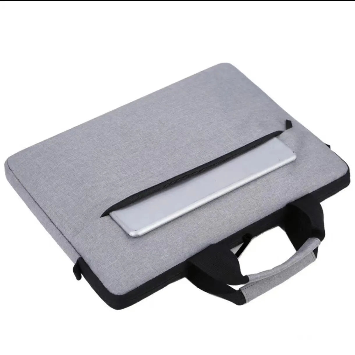 Grey Oxford cloth expandable laptop bag for men with solid colour design.