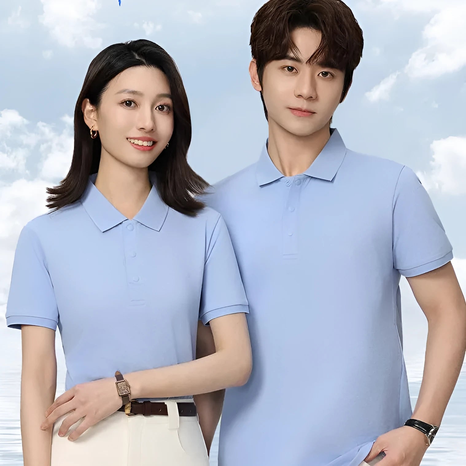 Men's short sleeve cotton blend work polo shirt with button-down collar in multiple solid colours