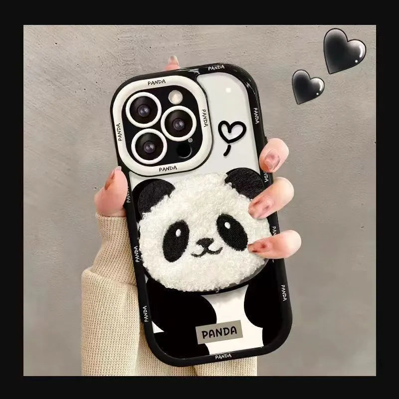 Plush Panda black drop-resistant phone case for Huawei and iPhone
