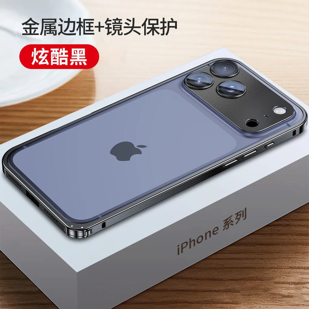 Aluminium alloy metal frame phone case with lens protection for iPhone 14 Pro Max in orange colour