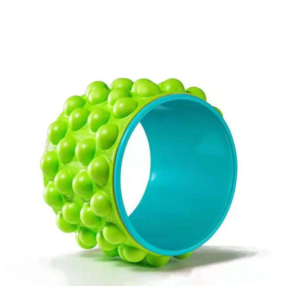 Purple and blue yoga wheel with 30cm diameter for backbend exercises