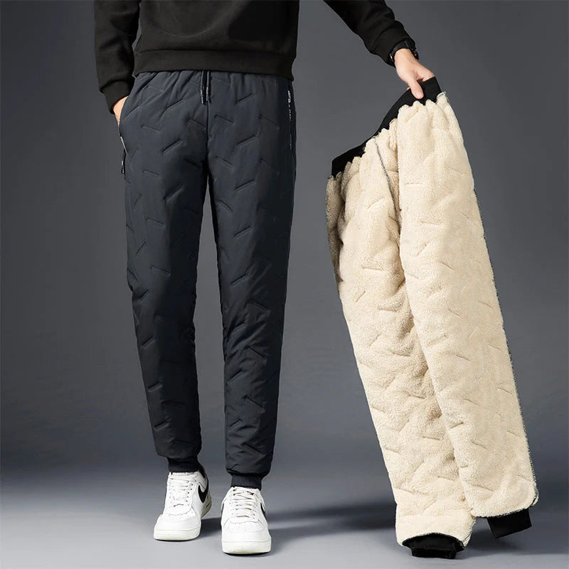 Men's winter velvet fleece jogging pants with zip pocket in black and grey