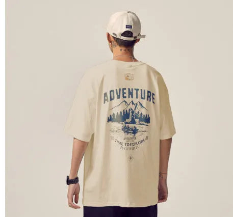 Men's loose fit plus size short-sleeved t-shirt in black, on a hanger.