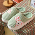 Cute rabbit striped slippers for women, thick PVC sole, plush upper, warm indoor non-slip home footwear