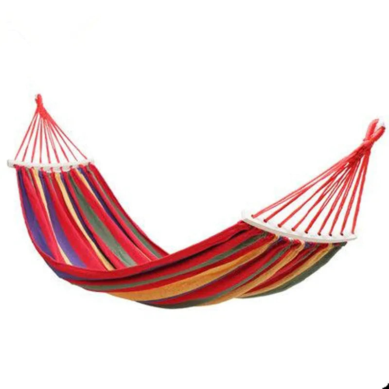 Red anti-flip single canvas striped buckle hammock for camping outdoor relaxation