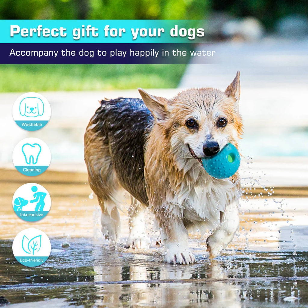 Blue Pet Squall Ball dog toy made from TPR material with 12.5cm diameter placed on grass
