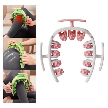 Multifunctional manual massager roller with 11 wheels for whole body relief