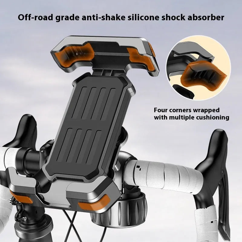 Black ABS cycling phone navigation bracket mounted on bicycle handlebars