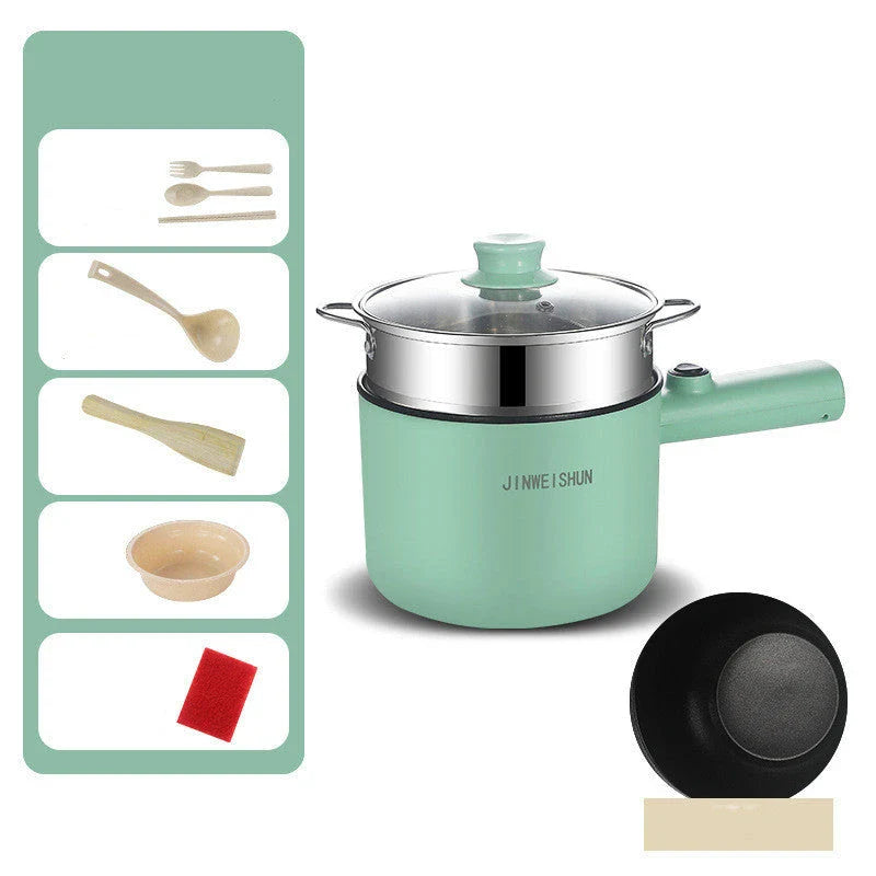 Compact electric hot pot with stainless steel construction, nonstick interior, and versatile cooking functions