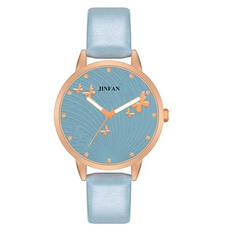 Student Sweet Butterfly Macron quartz wrist watch 36mm dial alloy band titanium buckle pink white