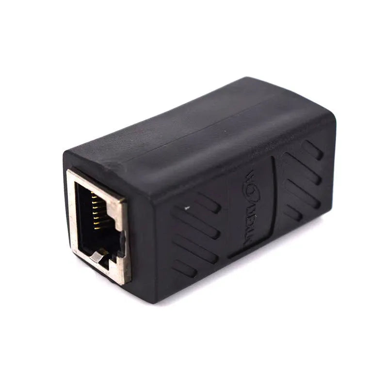 Black RJ45 butt joint extender adapter for Ethernet cable connections