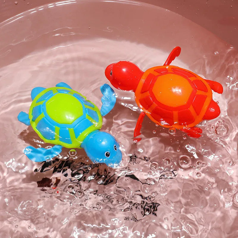 Plastic swimming turtle bath toy for infant water play with green shell