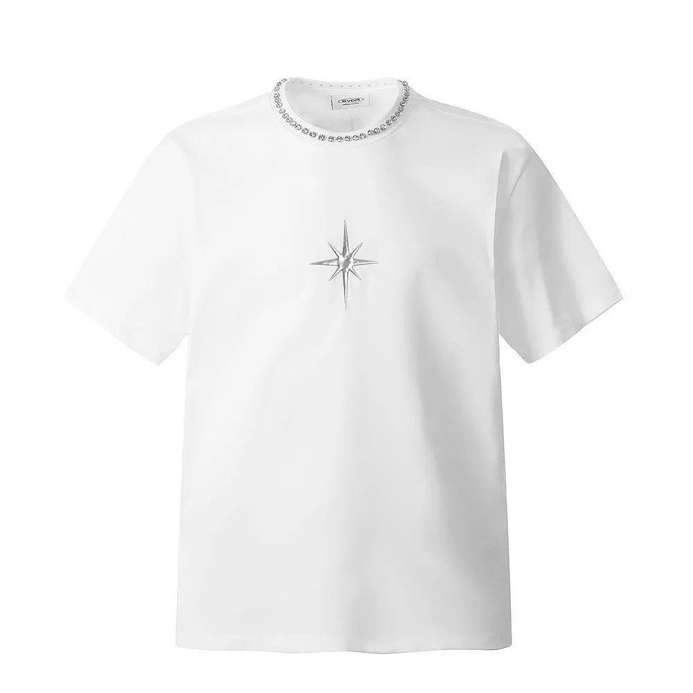 Men's Short Sleeve T-Shirt with Cross Star Pattern Cotton Leisure Top Available in White and Black Sizes S M L XL