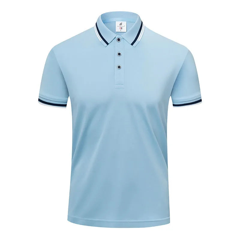 190g ice cotton lapel short sleeve men's top in bean green, front view