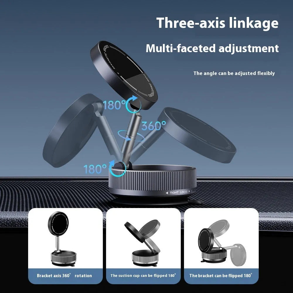 Vacuum magnetic suction phone bracket with 720-degree folding arm in Night Blue Metal Black
