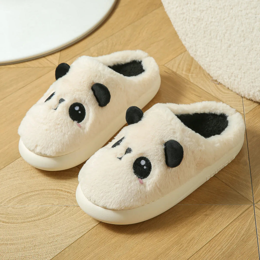 Panda-themed cotton and linen toe-ring slippers with non-slip PVC soles