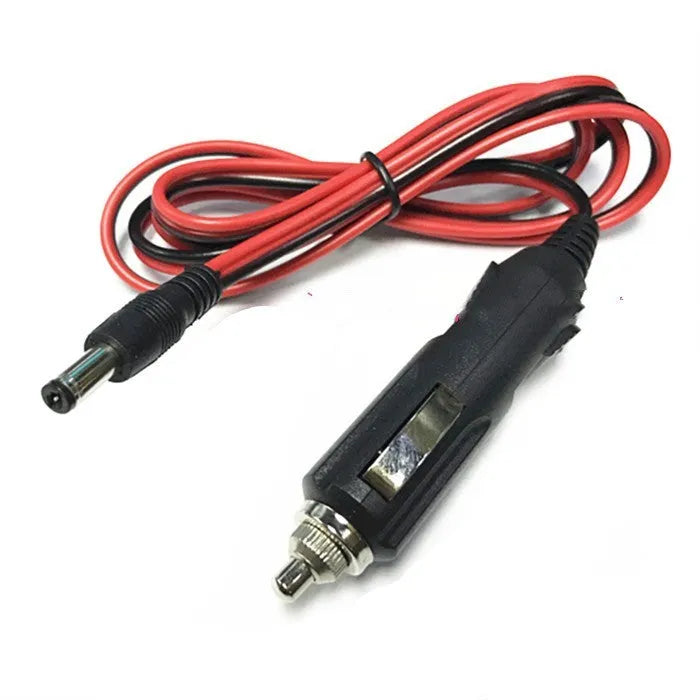 Black 12V car cigarette lighter charging cable with DC5.5 plug showing 1.2 metre length