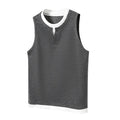 Loose cotton sports vest in black with straight hem, front view, summer fashion brand