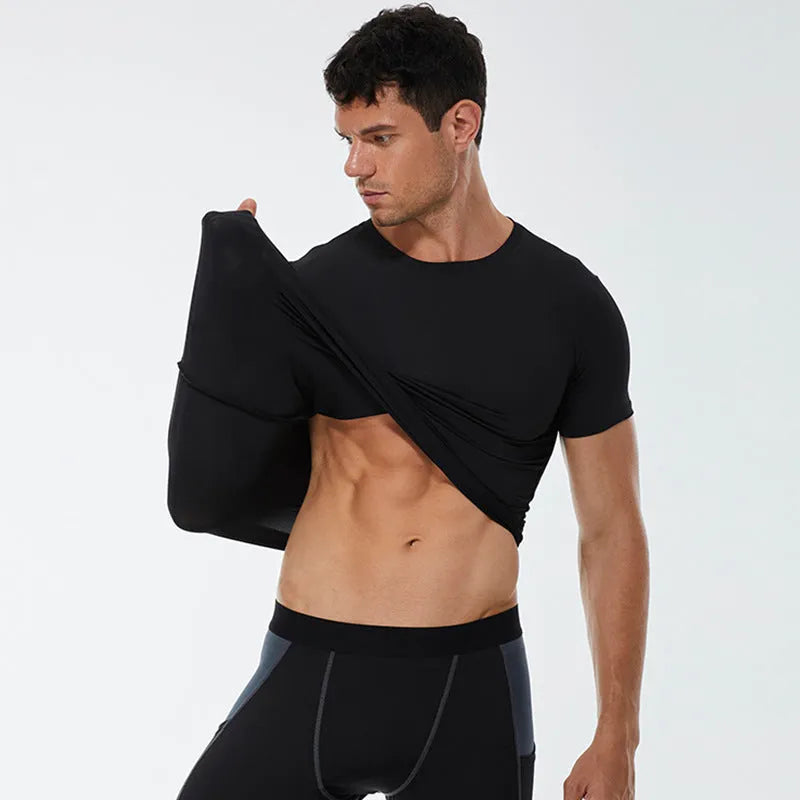 Men's solid colour short sleeve stretch quick-dry shirt for fitness exercise in multiple colours