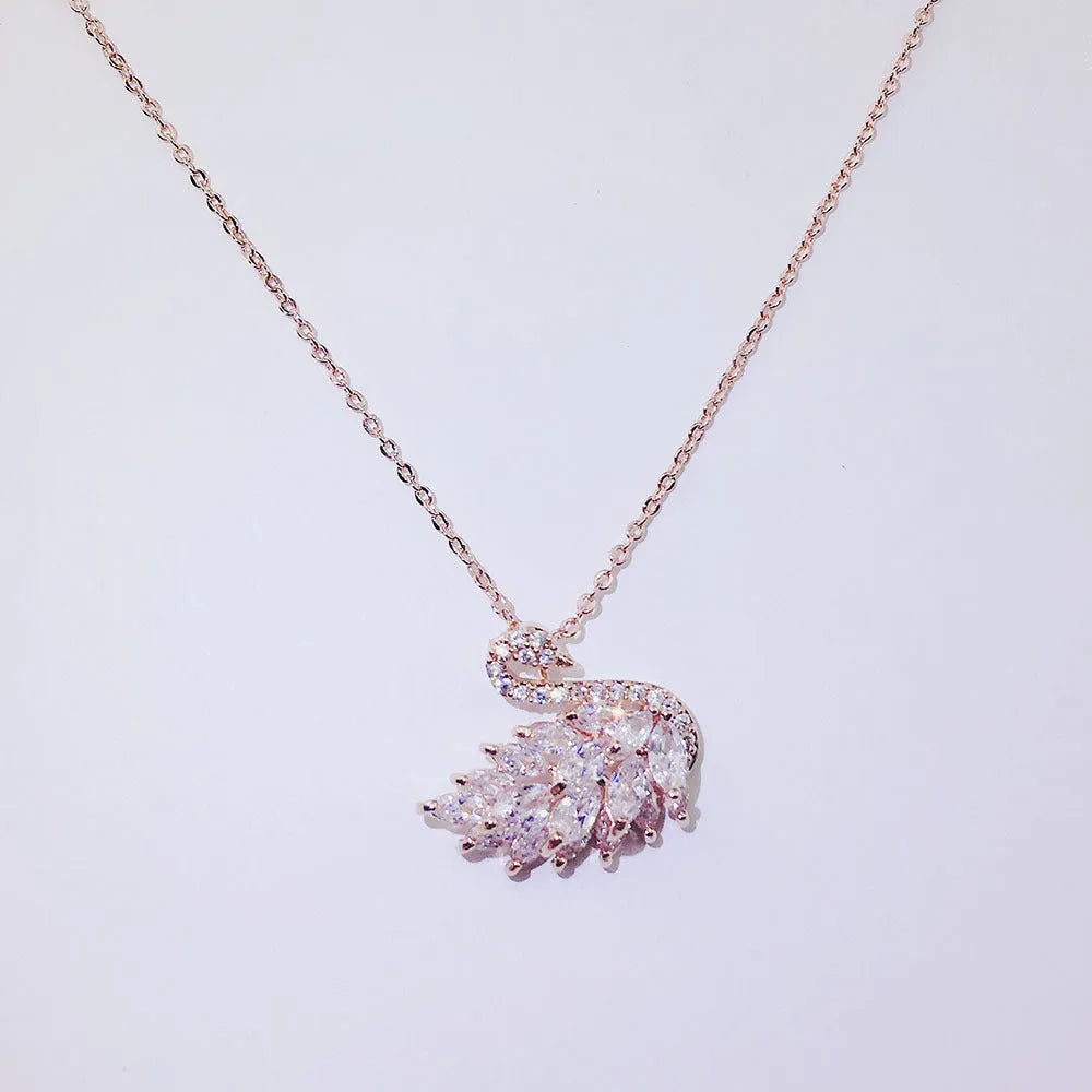Alloy swan pendant necklace on snake bones chain, adjustable 51-80cm, available in nine colour options including silver and rose gold