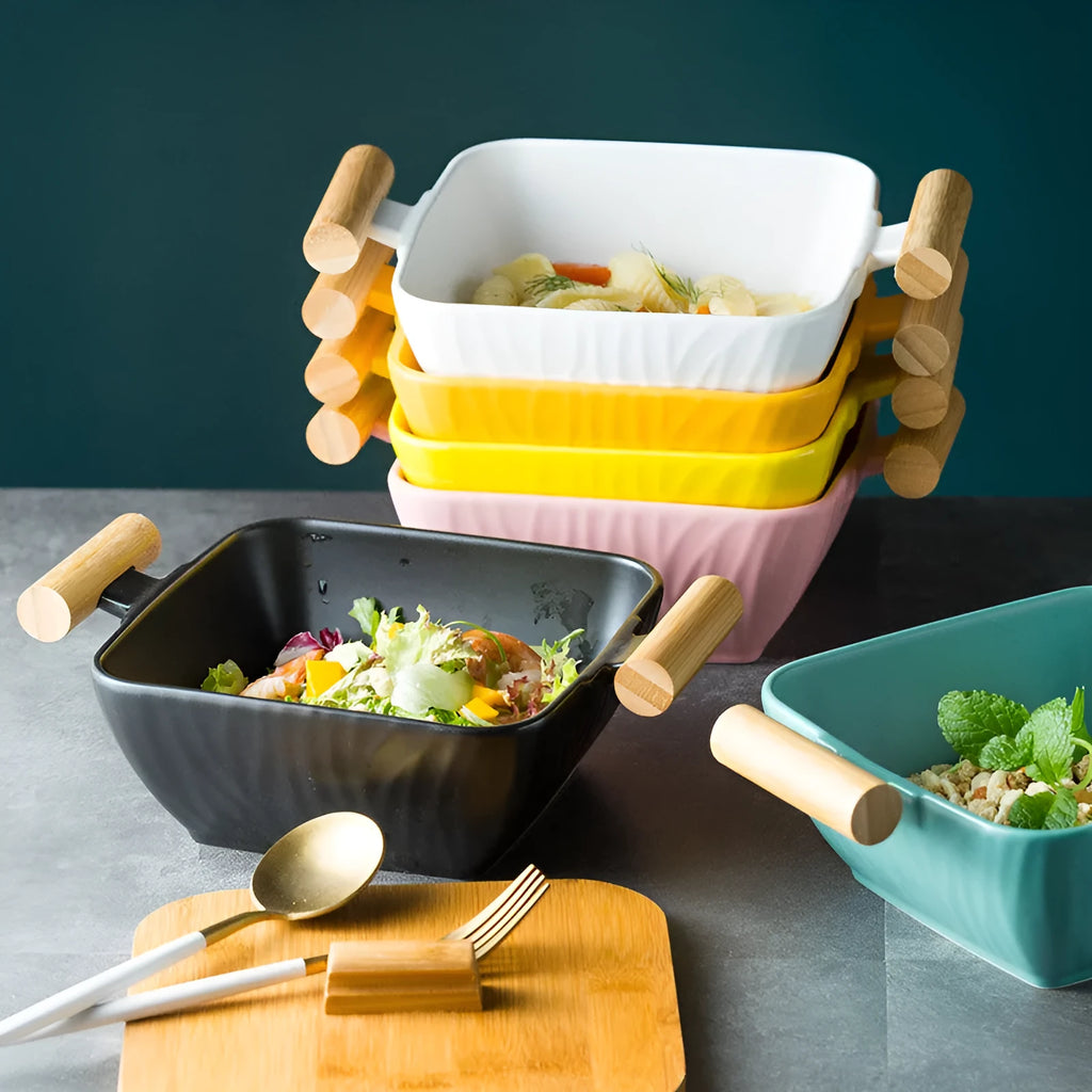 Creative irregular-shaped porcelain bowl with lid in choice of four colours