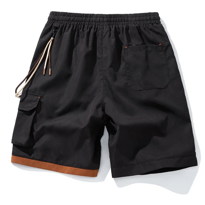Men's loose-fit cropped bamboo fibre sports shorts in plus sizes on a hanger.